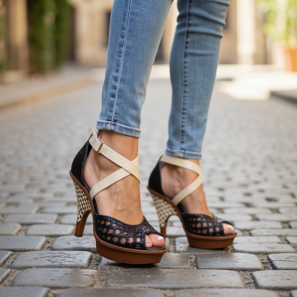 Leifsdottir Black and Cream Woven Platforms